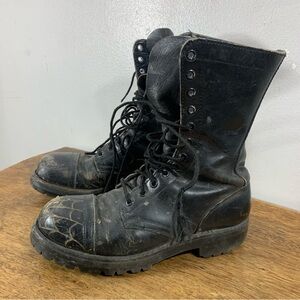 Vintage punk combat steel cap lace up leather boots